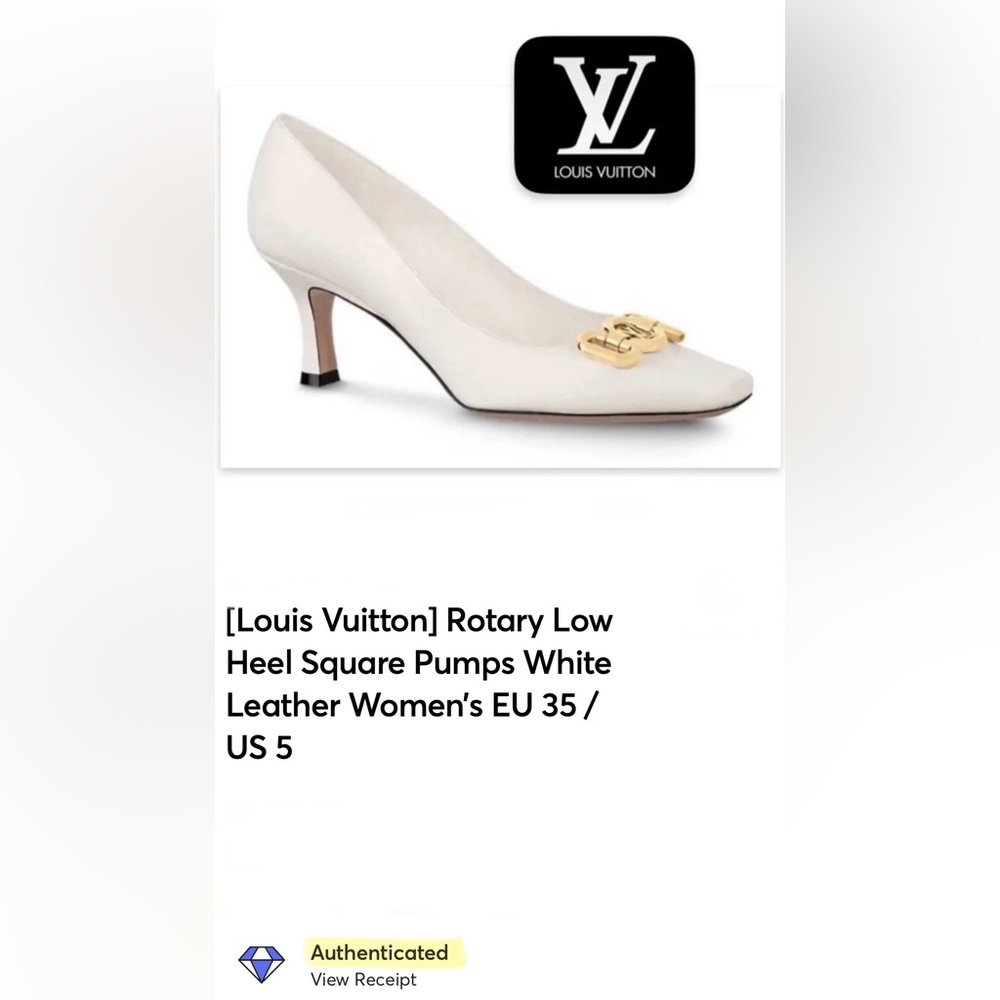 [Louis Vuitton] Rotary Low Heel Square Pumps White Leather Women’s EU 35 / US 5 - Picture 16 of 16